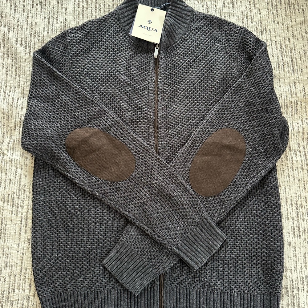 Aqua Men's Charcoal Zip-Up Sweater